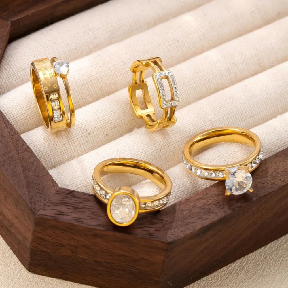 18k gold plated stainless steel 4 rings size 6